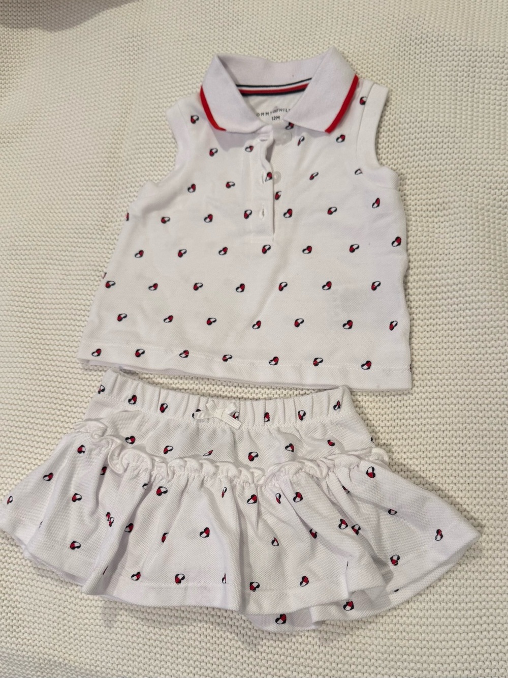 Tommy Hilfiger White Polo Top & Skirt Set with Red and Navy Accents
